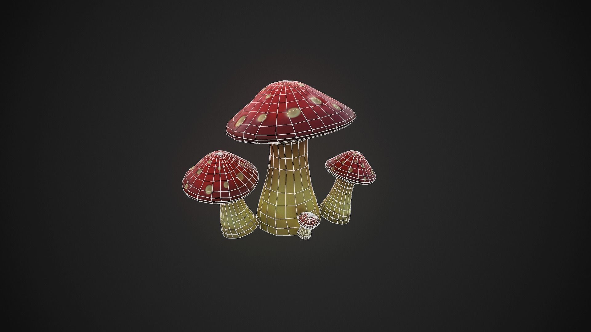 Mushrooms three Low-poly 3D model_3