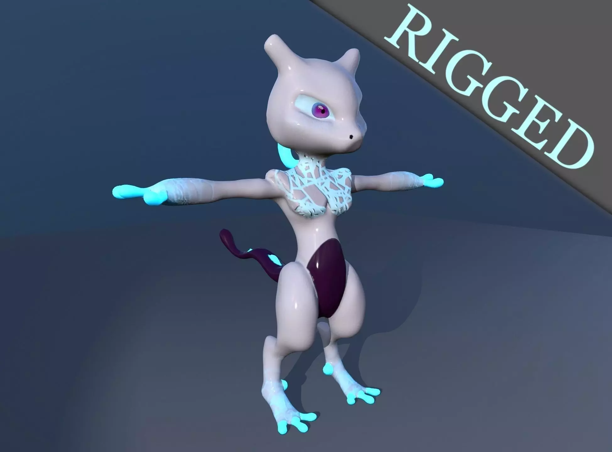Glowing Mewtwo Free low-poly 3D model_0