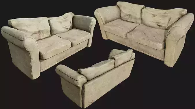 Old Cotton Couch PBR Low-poly 3D model