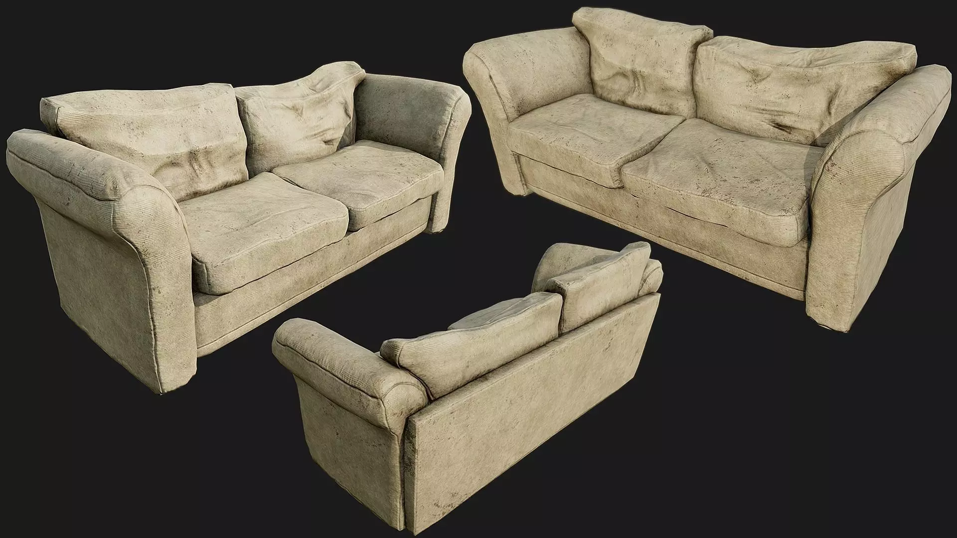 Old Cotton Couch PBR Low-poly 3D model