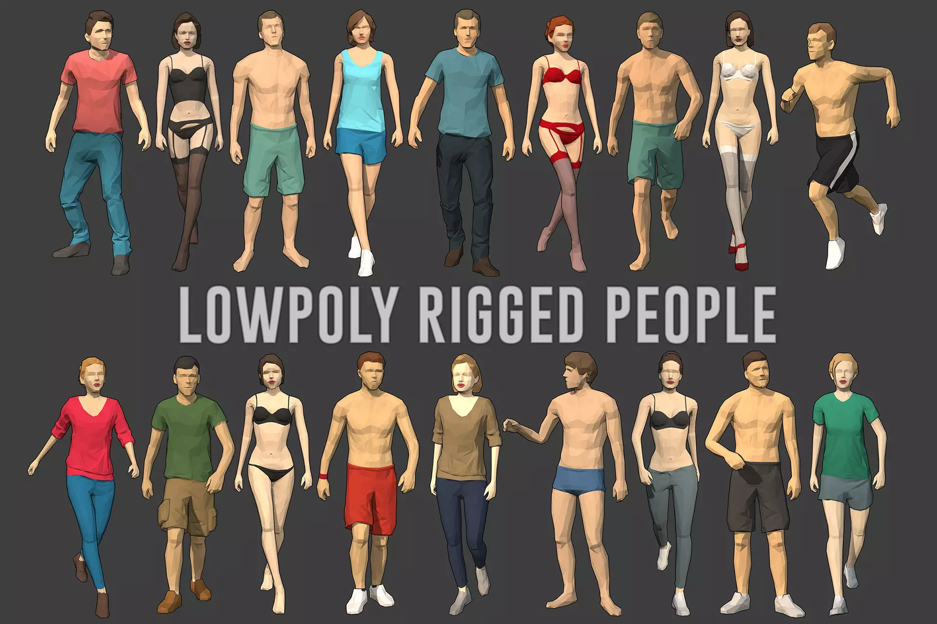 Lowpoly Rigged People Low-poly 3D model