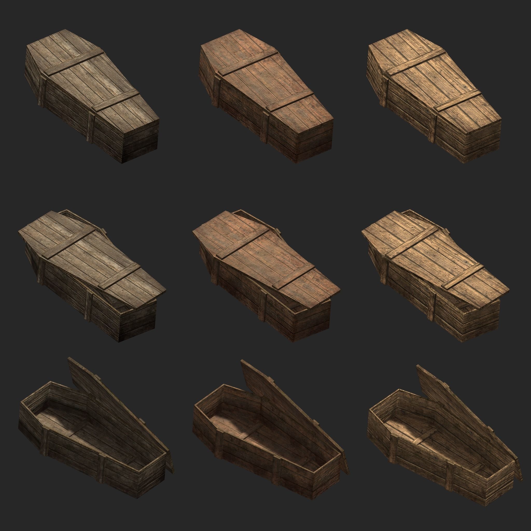 Apocalyptic horror cemetery lowpoly coffins pack Low-poly 3D model_3