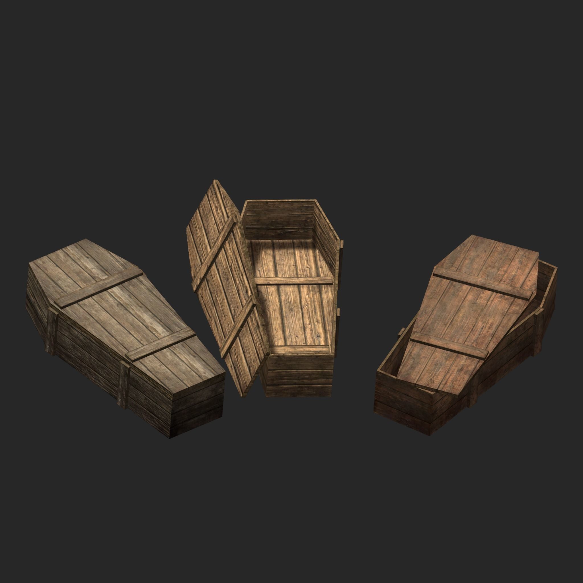 Apocalyptic horror cemetery lowpoly coffins pack Low-poly 3D model_2