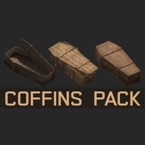 Apocalyptic horror cemetery lowpoly coffins pack Low-poly 3D model