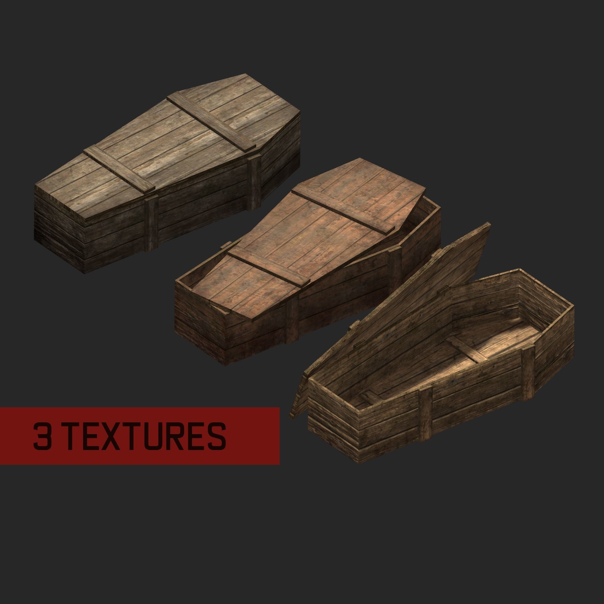Apocalyptic horror cemetery lowpoly coffins pack Low-poly 3D model_1
