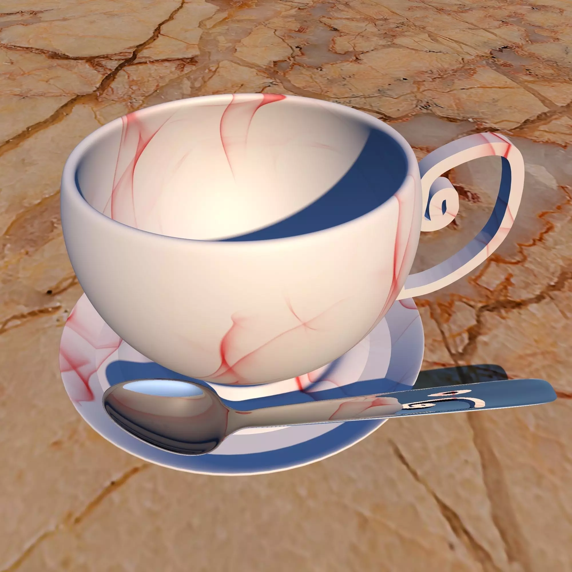 Teacup with Saucer Plate and Spoon 3D model