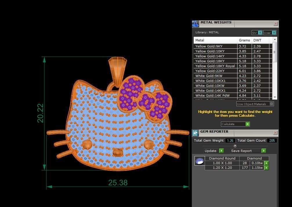 hellokitti emerald hello kitty pendant 3D print model_1
