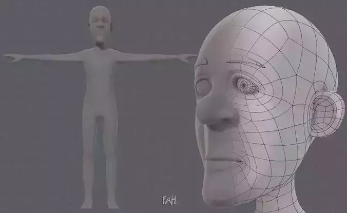 Base mesh old man character V05 Low-poly 3D model