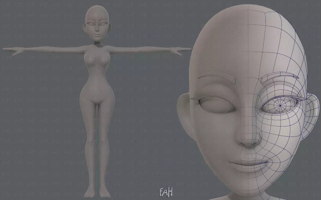 Base mesh woman 14 Low-poly 3D model_0