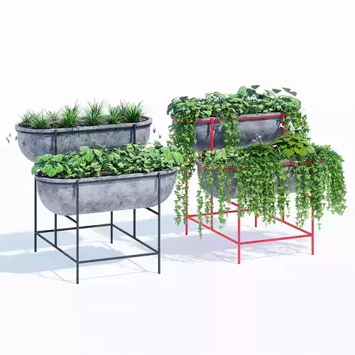 Tiered two metal planters 3D model
