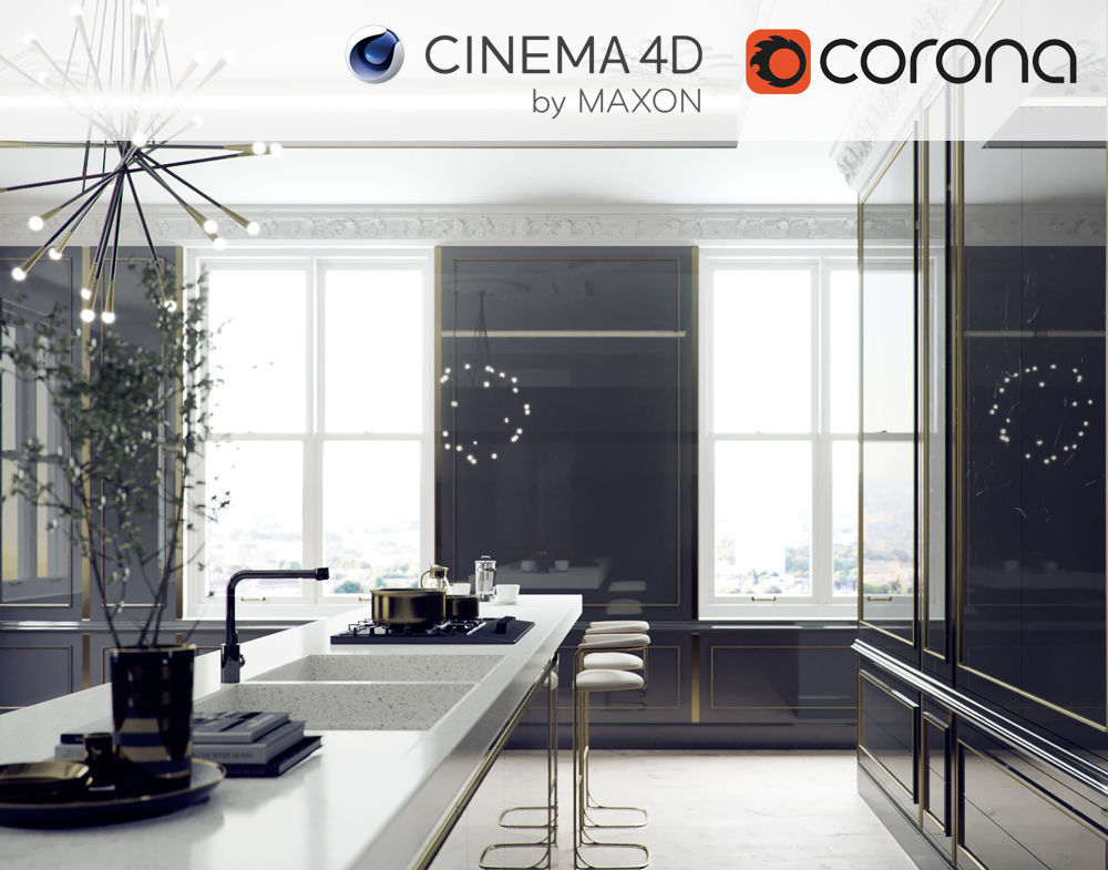 Corona C4D Scene files - 4 x Kitchen Scenes 3D Model Collection_7