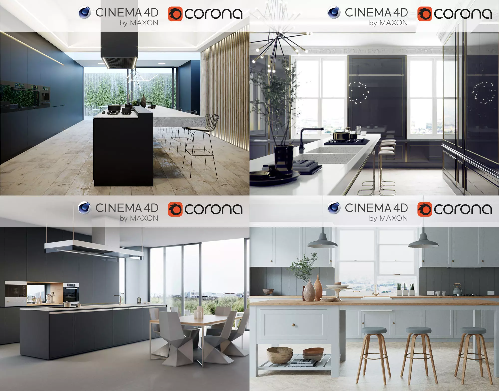 Corona C4D Scene files - 4 x Kitchen Scenes 3D Model Collection_0