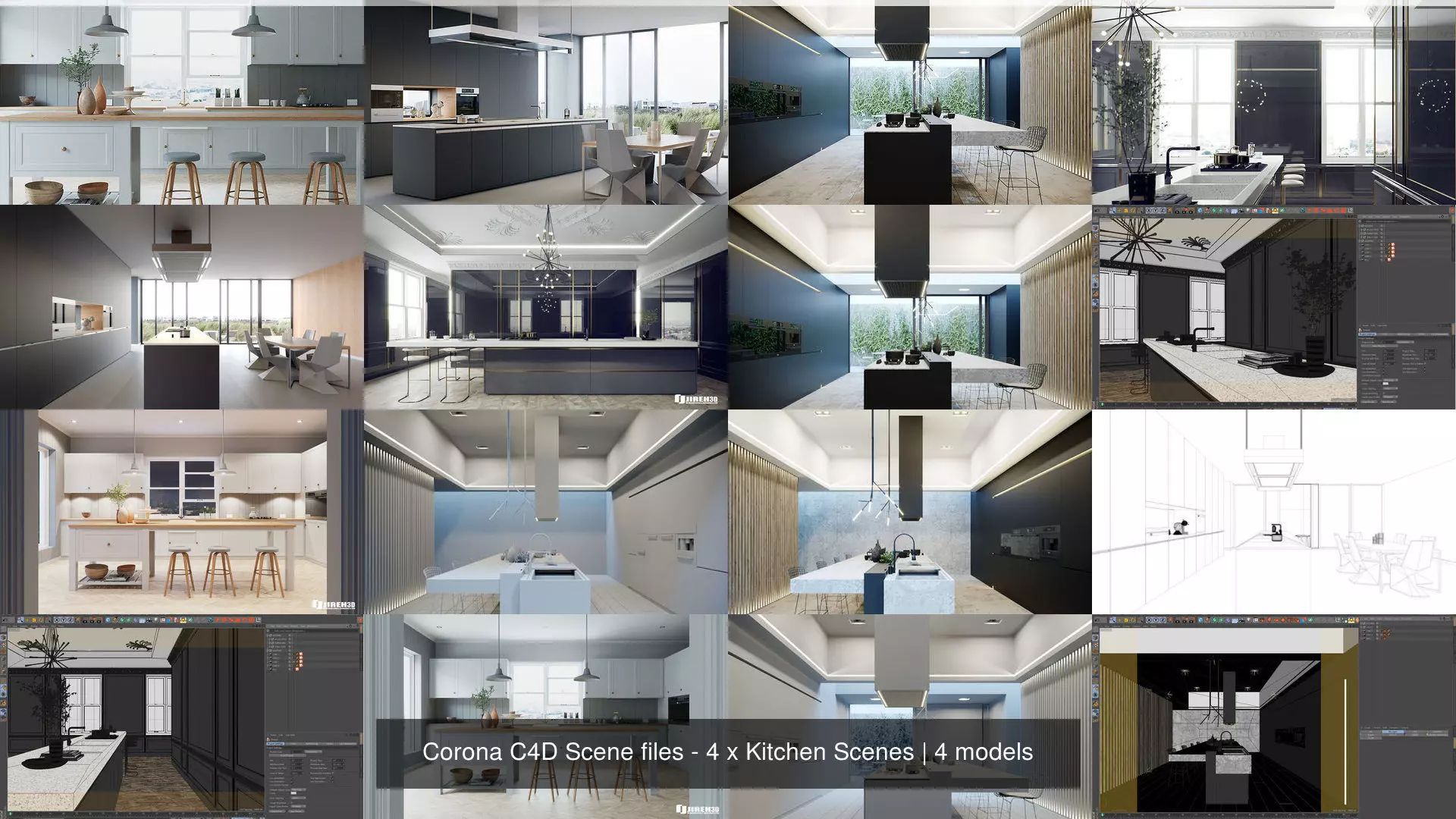 Corona C4D Scene files - 4 x Kitchen Scenes 3D Model Collection_1