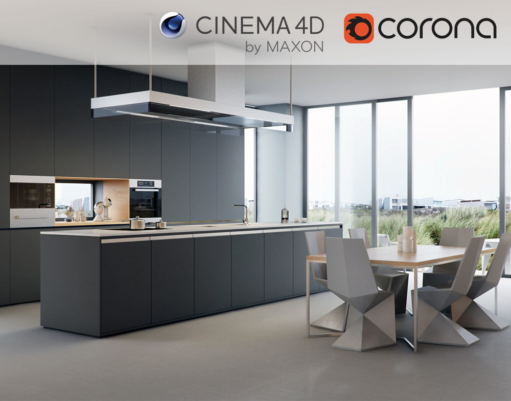 Corona C4D Scene files - 4 x Kitchen Scenes 3D Model Collection_13