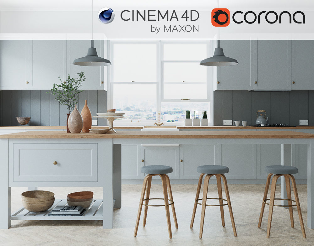 Corona C4D Scene files - 4 x Kitchen Scenes 3D Model Collection_17