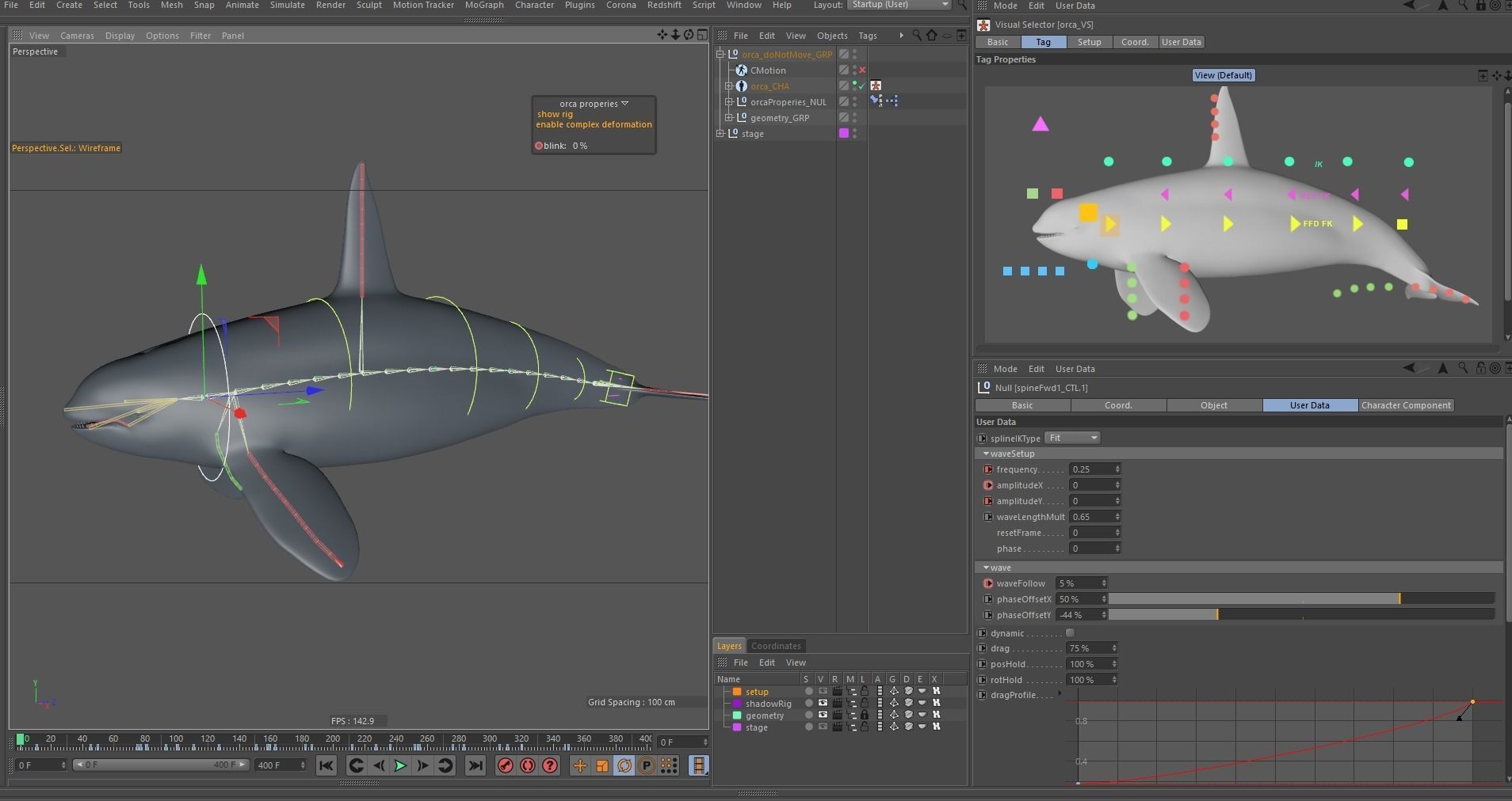 Killer whale rigged and animated for Cinema 4d Low-poly 3D model_25