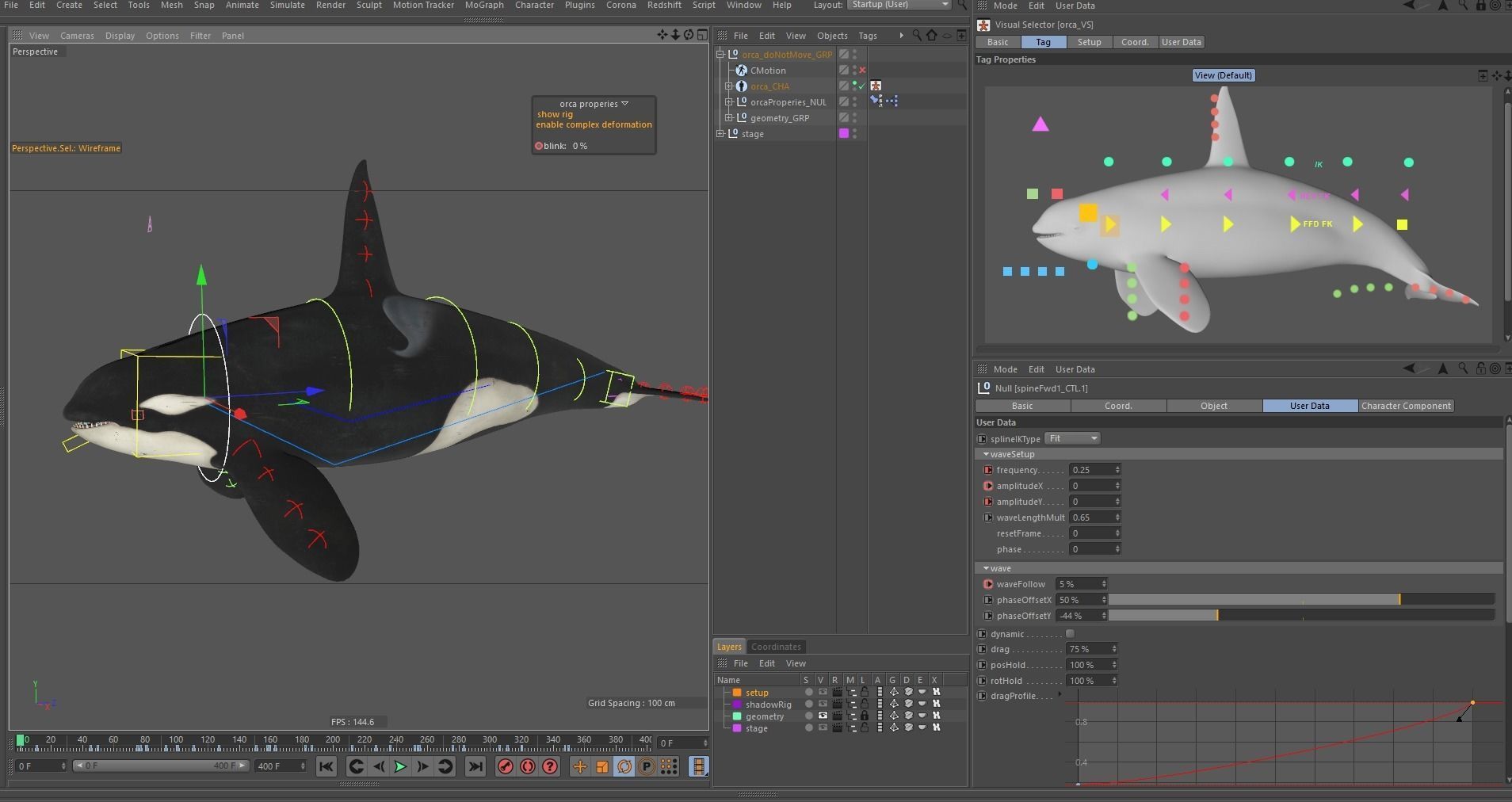 Killer whale rigged and animated for Cinema 4d Low-poly 3D model_27