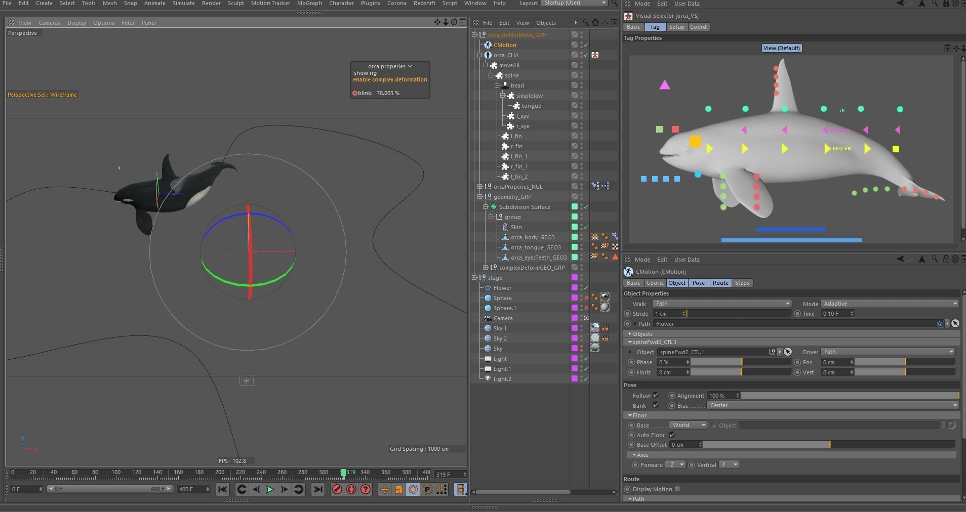 Killer whale rigged and animated for Cinema 4d Low-poly 3D model_14
