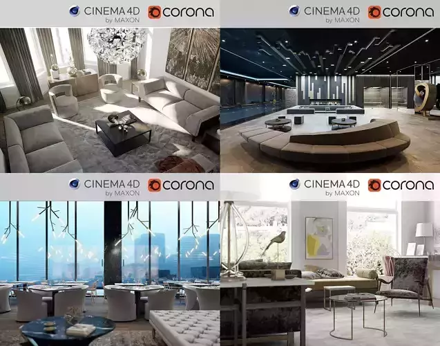 VRay for C4D scene files - 5 x Interior 3D scenes 3D Model Collection