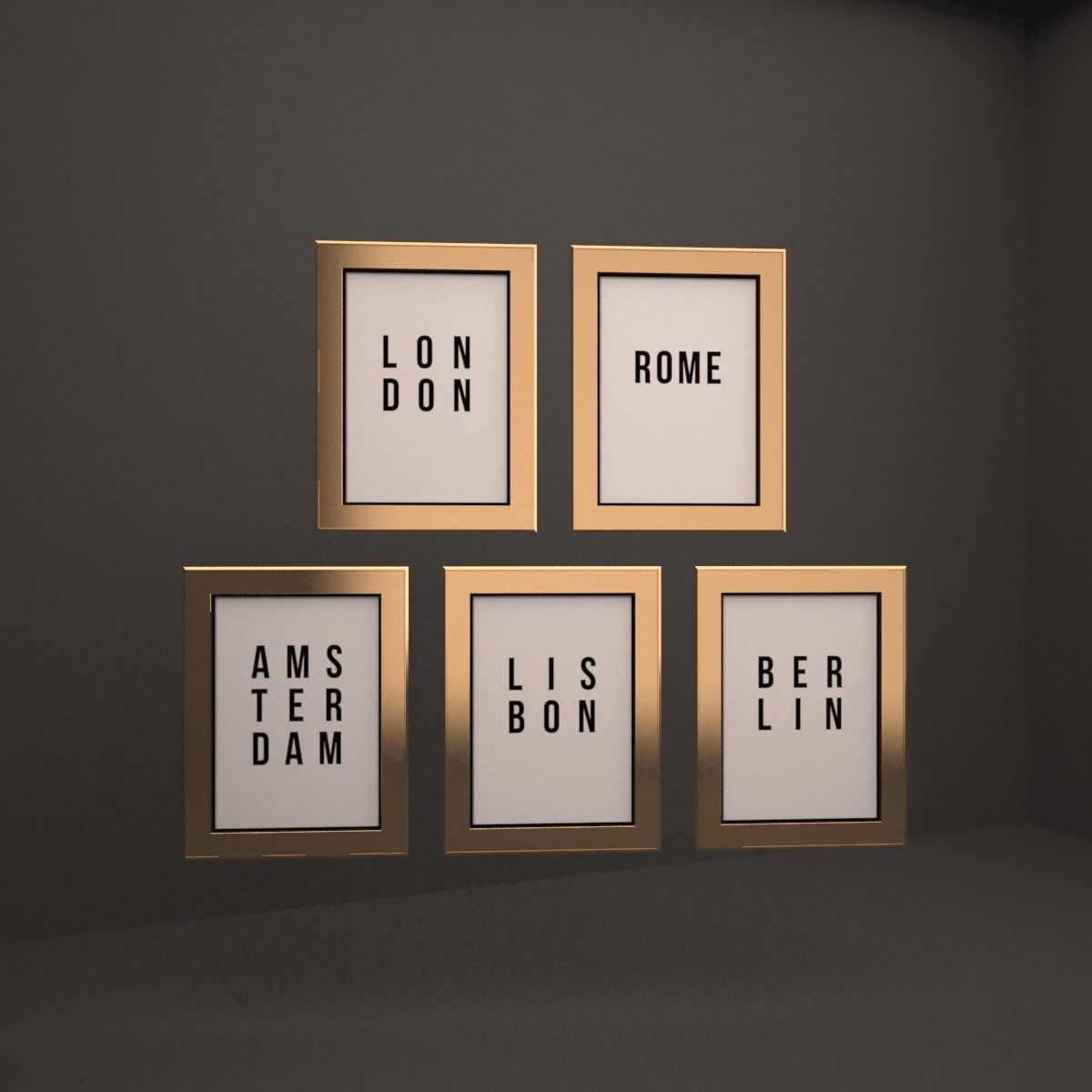 frame four gold framed posters 3D model_2