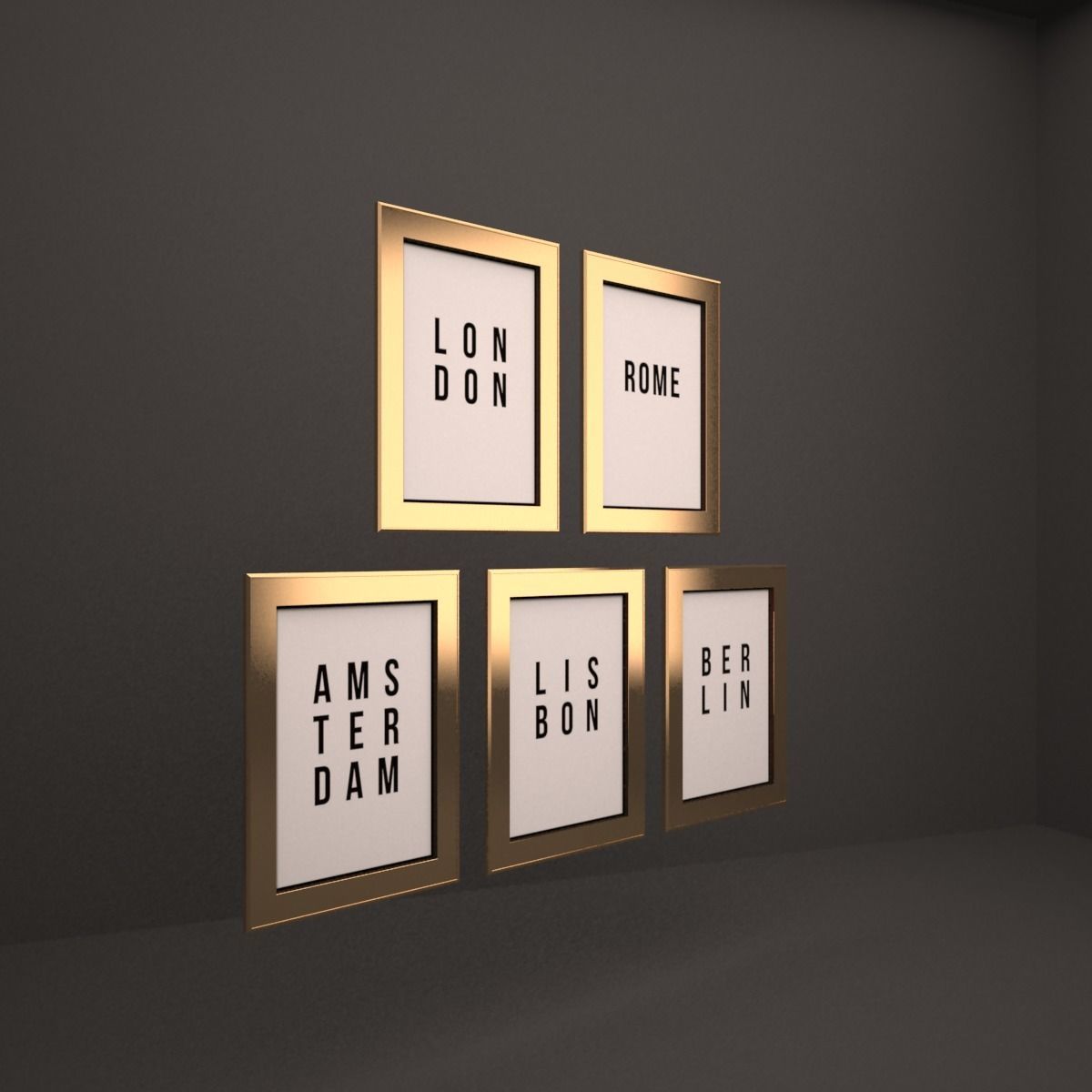 frame four gold framed posters 3D model_1