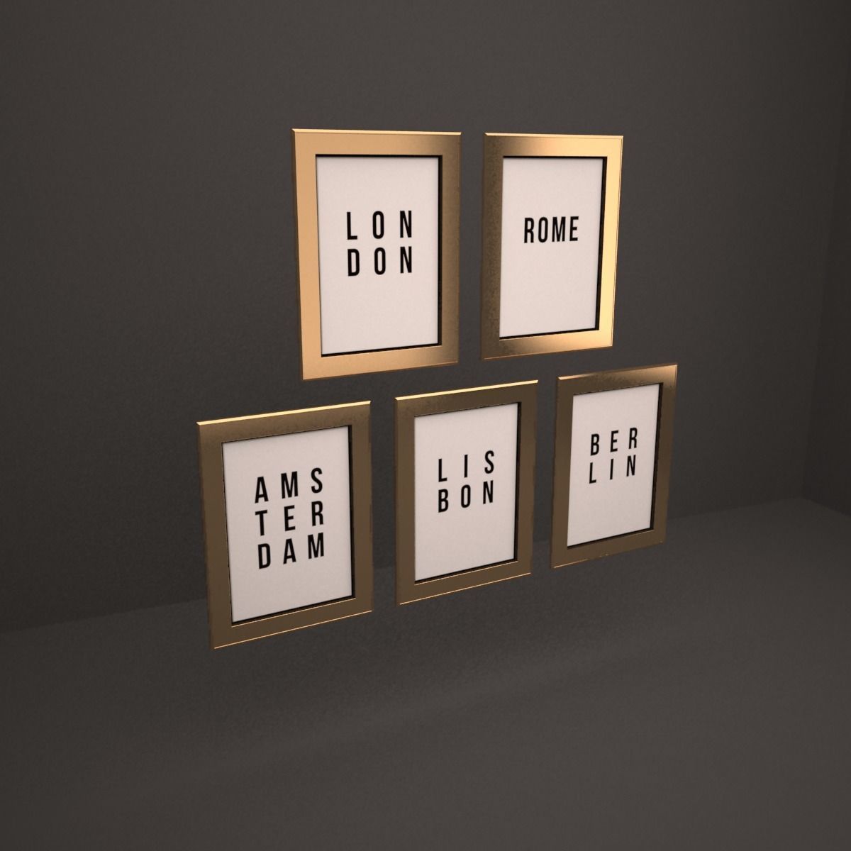 frame four gold framed posters 3D model_6
