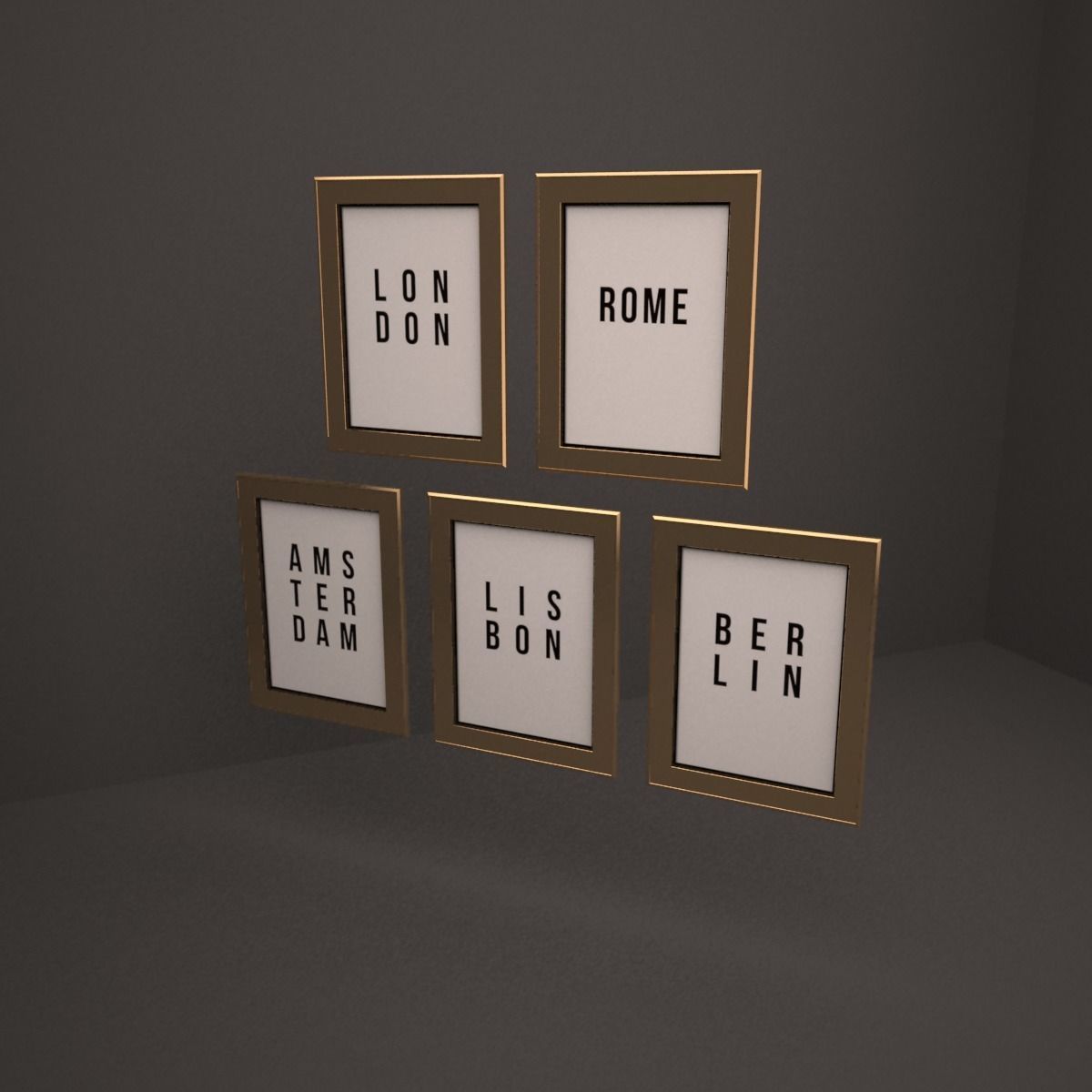frame four gold framed posters 3D model_5