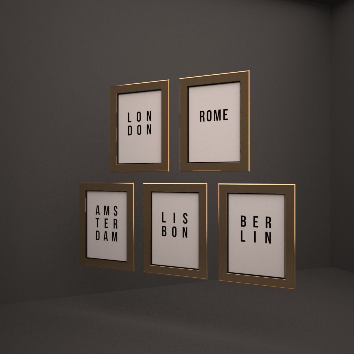 frame four gold framed posters 3D model_3