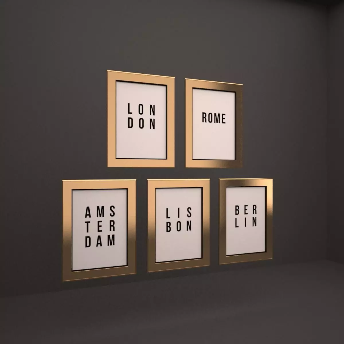 frame four gold framed posters 3D model_0