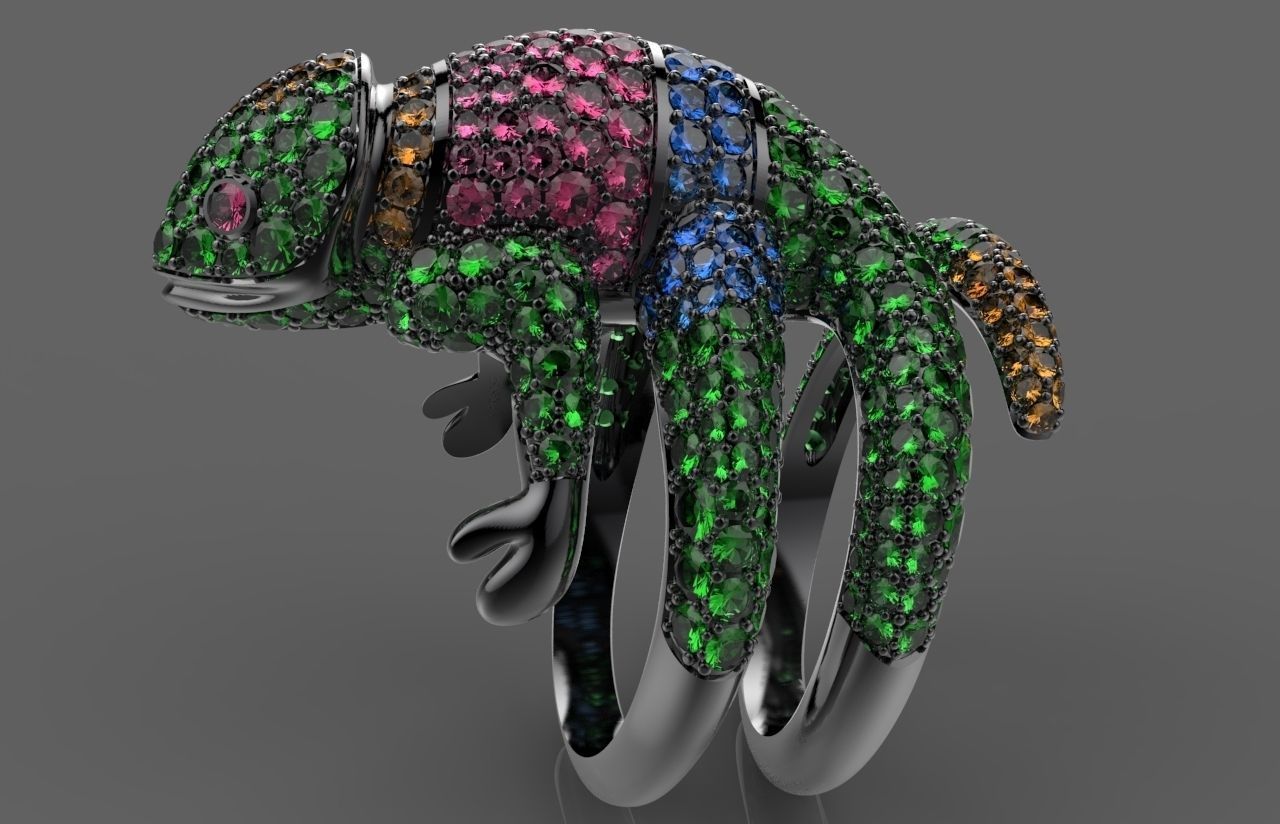 Copy ring chameleon Boucheron gold 3D print model_1