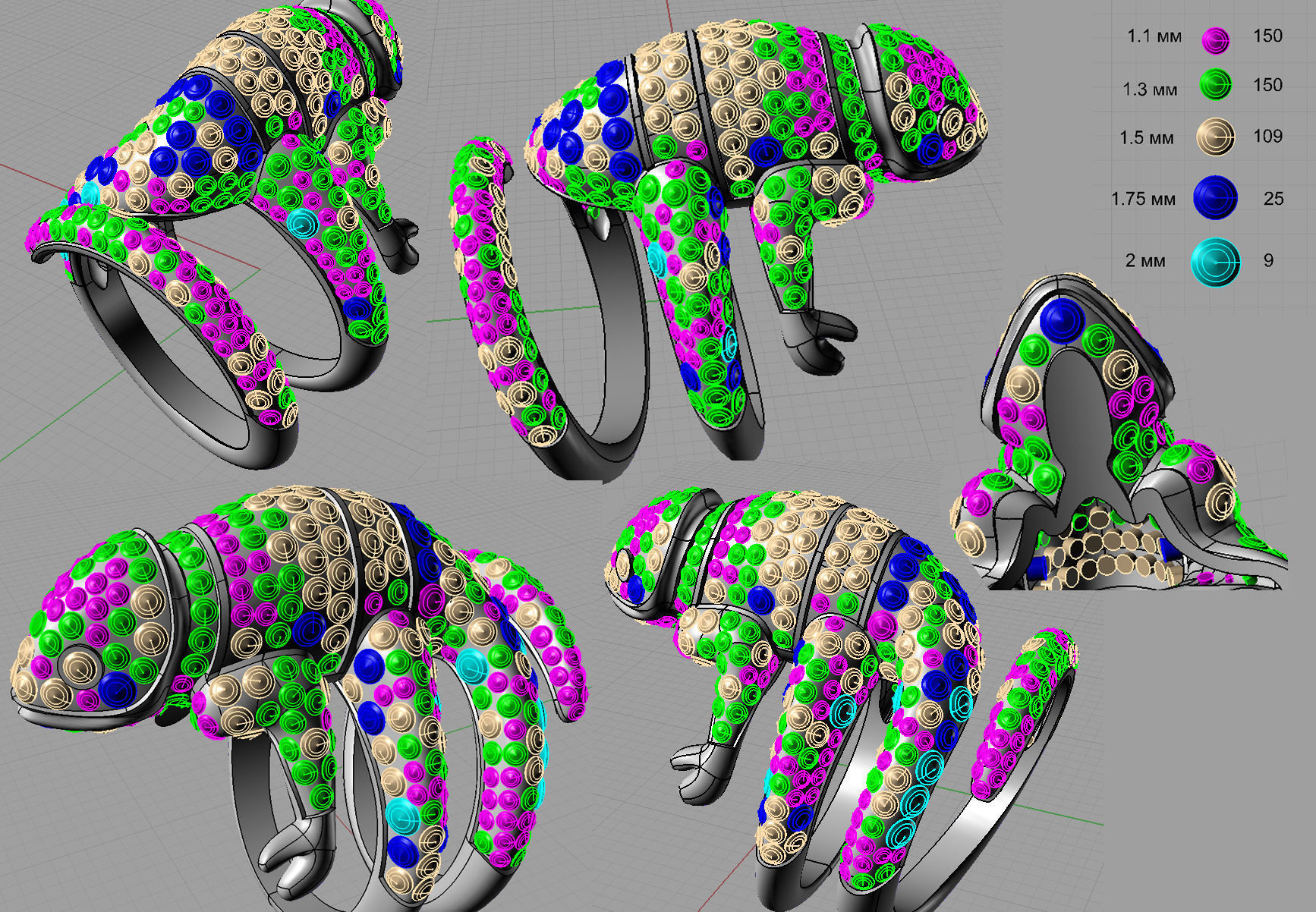 Copy ring chameleon Boucheron gold 3D print model_8