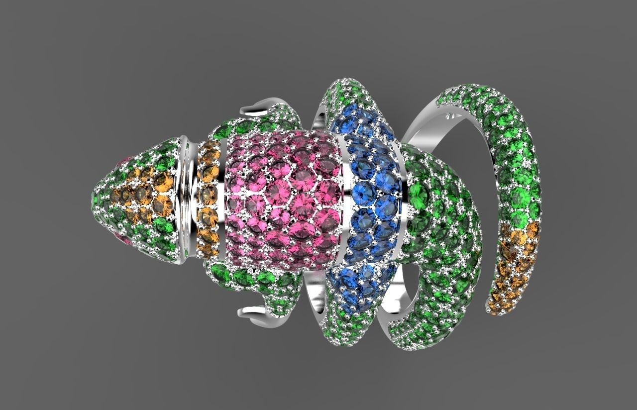 Copy ring chameleon Boucheron gold 3D print model_5