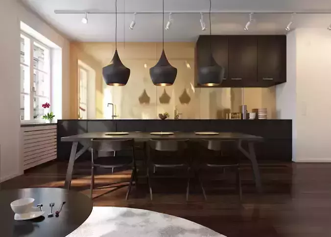 modern kitchen and living room 