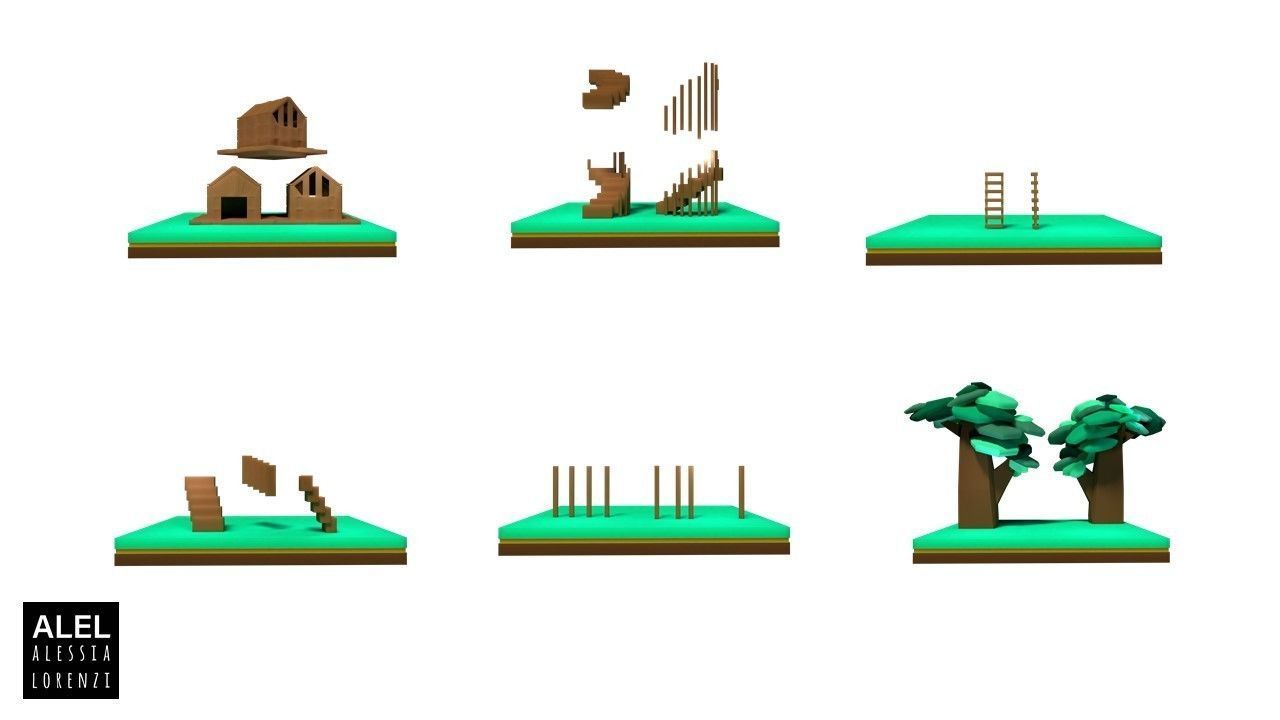 Super low poly COLLECTION wooden sculpture of horse Low-poly 3D model_4