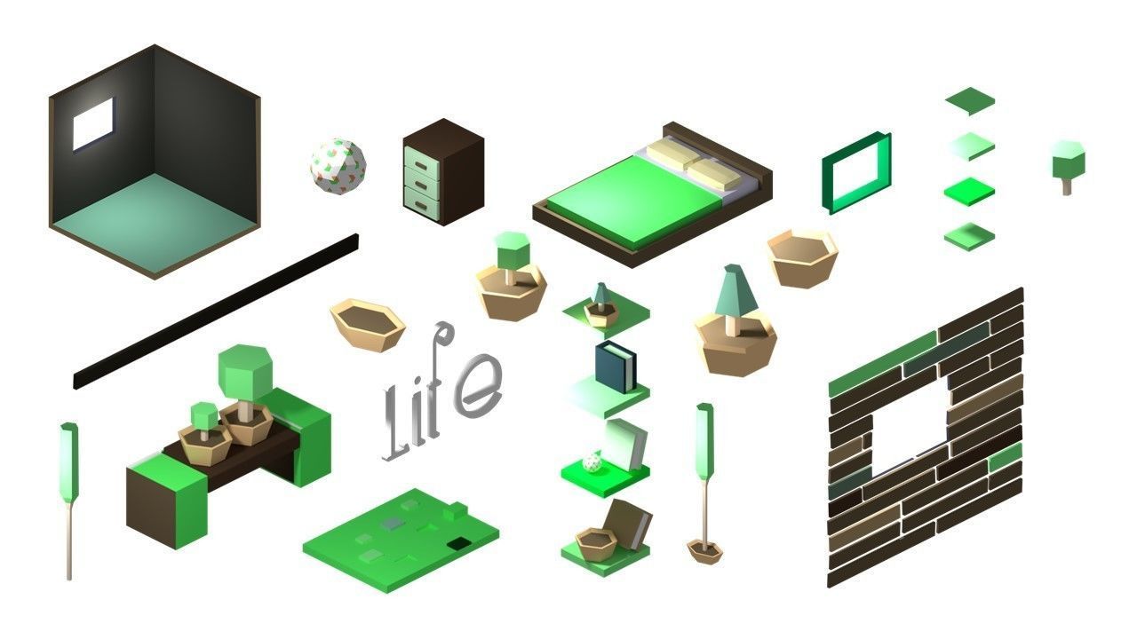 Super low poly COLLECTION wooden sculpture of horse Low-poly 3D model_41