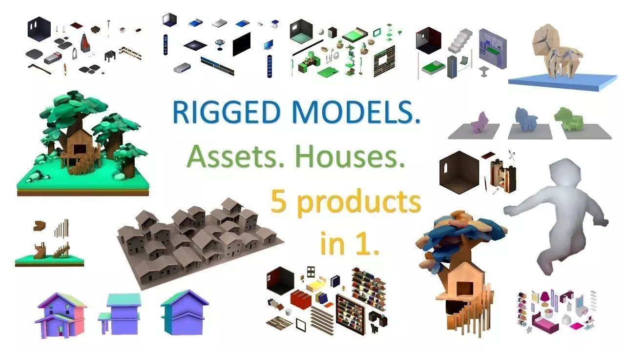 Super low poly COLLECTION wooden sculpture of horse Low-poly 3D model_0