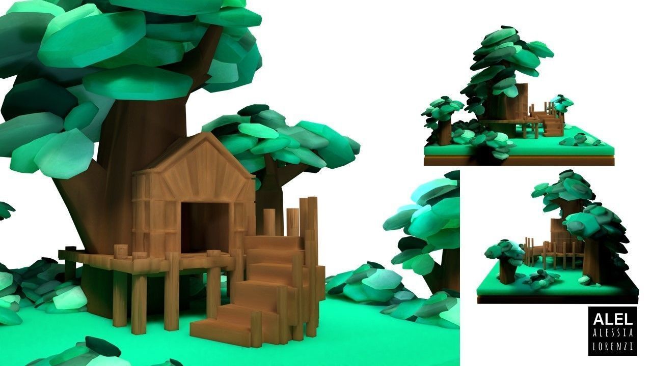 Super low poly COLLECTION wooden sculpture of horse Low-poly 3D model_3