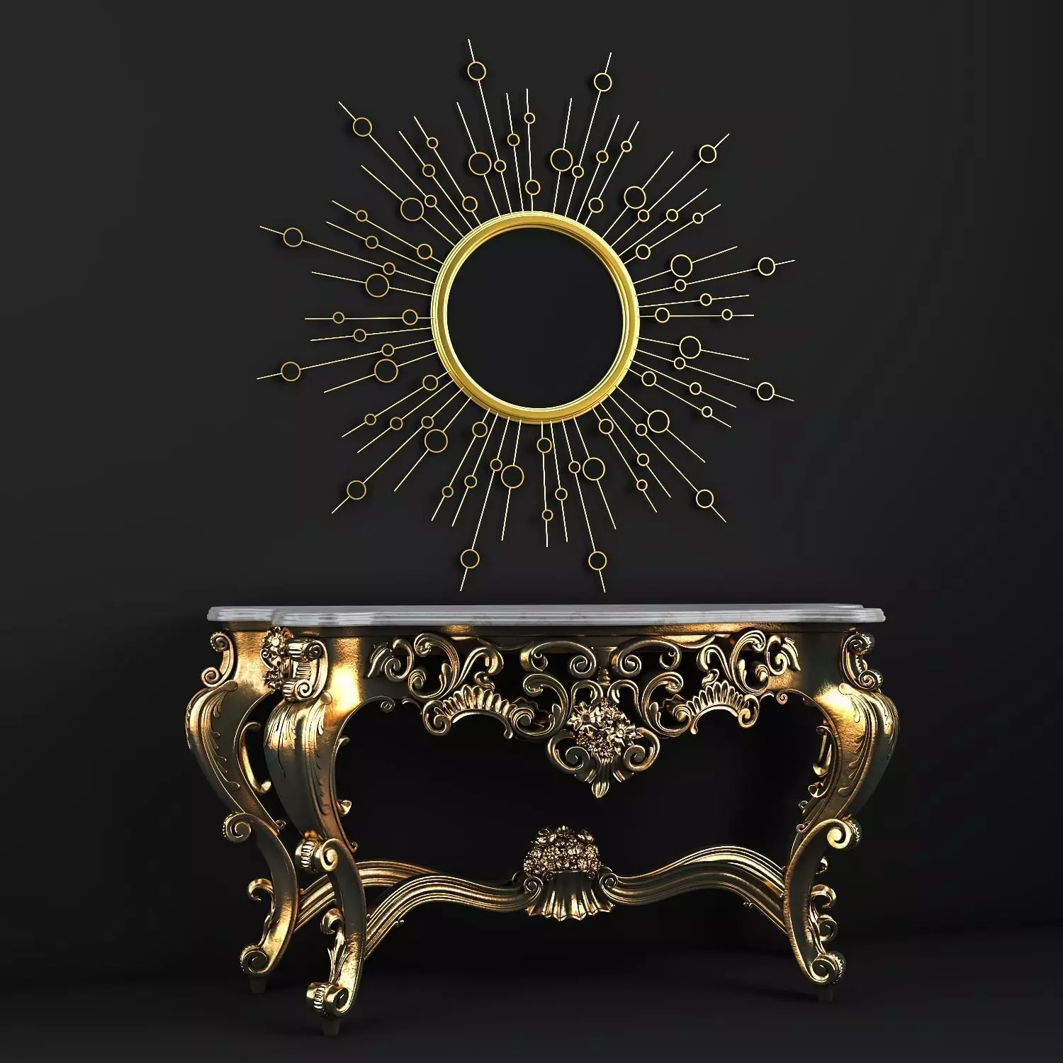 classic console table and decorative mirror 3D model_0