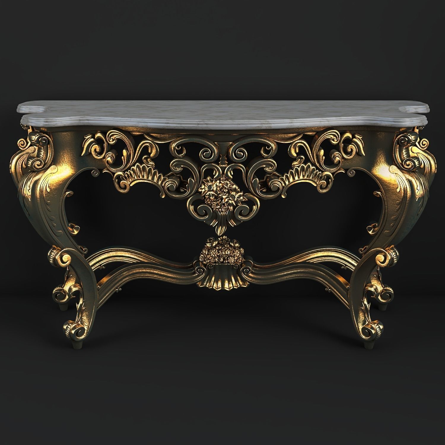classic console table and decorative mirror 3D model_1