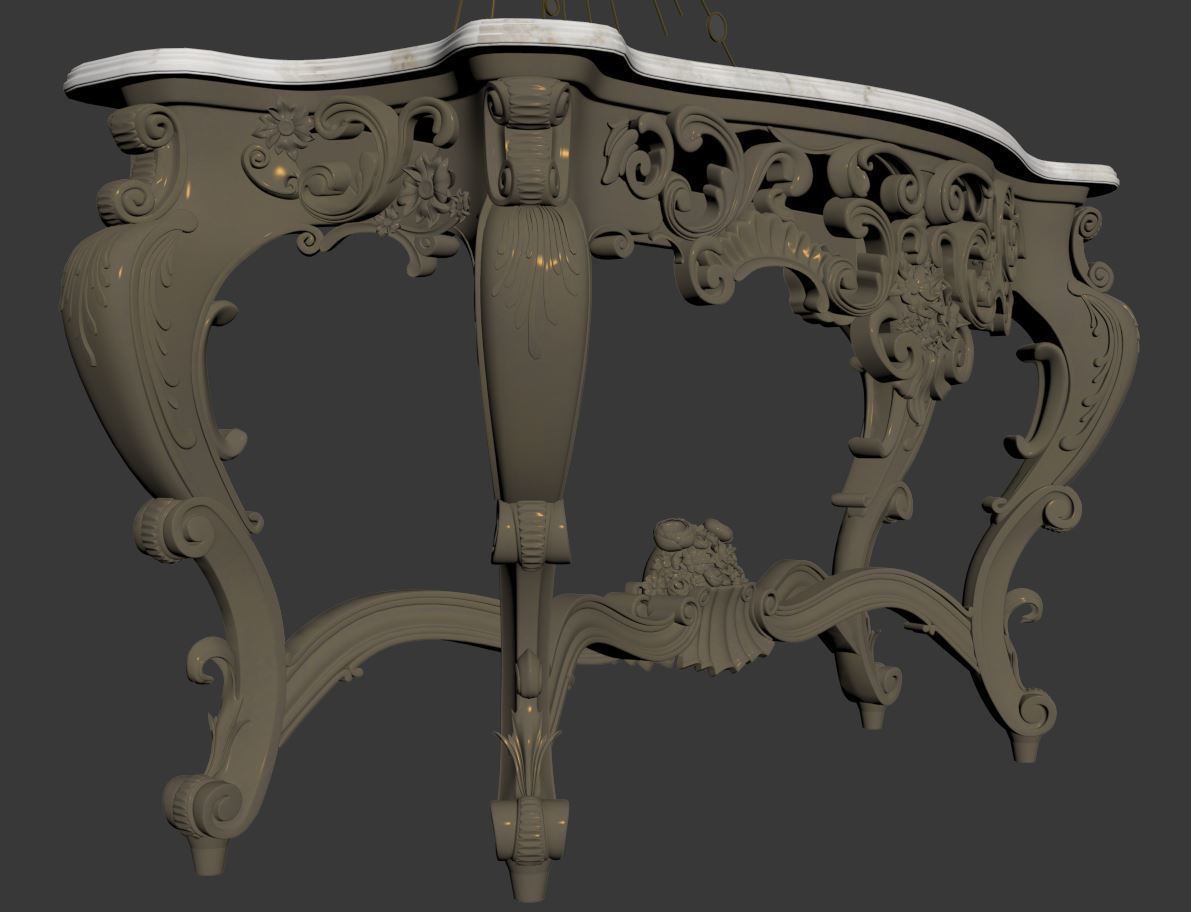 classic console table and decorative mirror 3D model_4