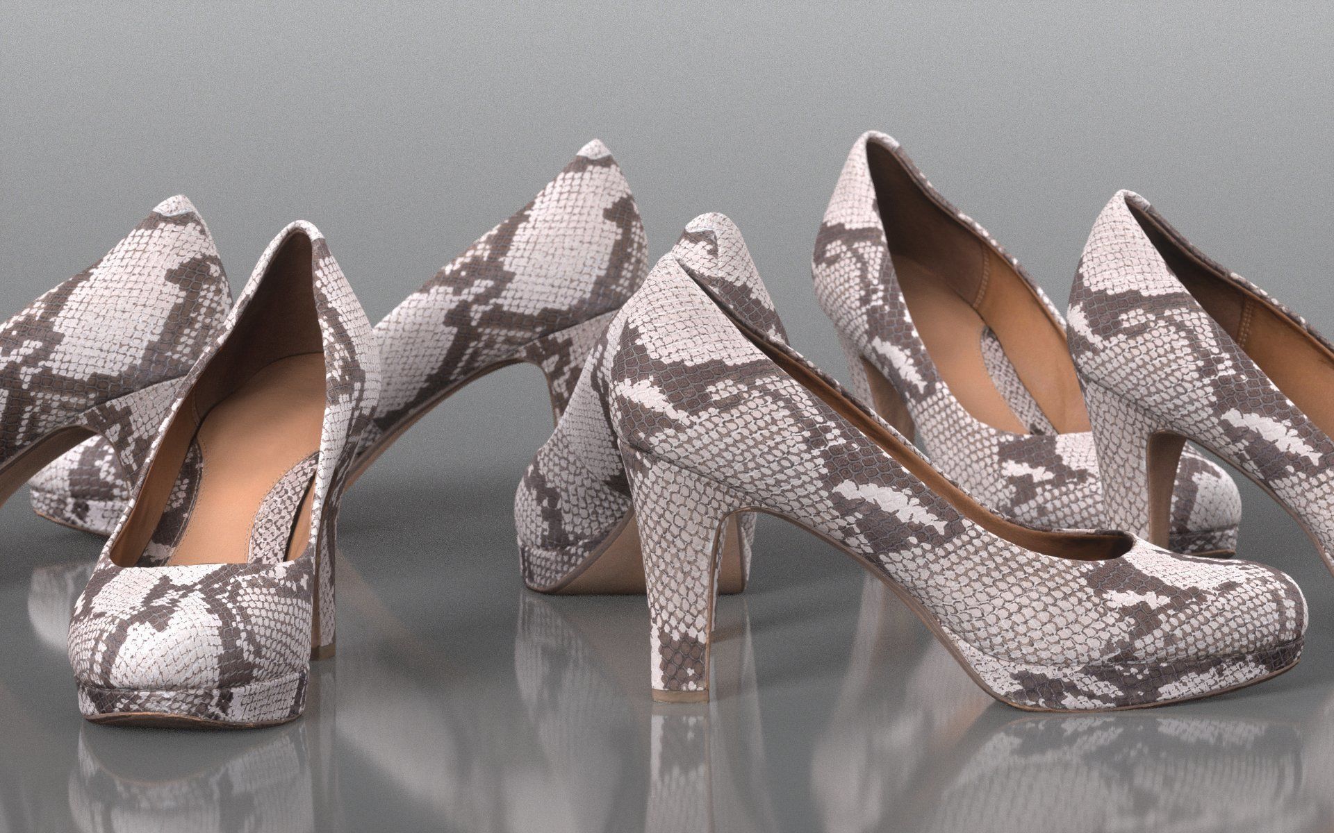 Snake Pattern Pumps Low-poly 3D model_3