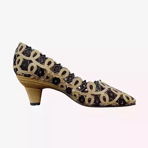 Curly Dancing Shoes Black and Gold Pumps Low-poly 3D model
