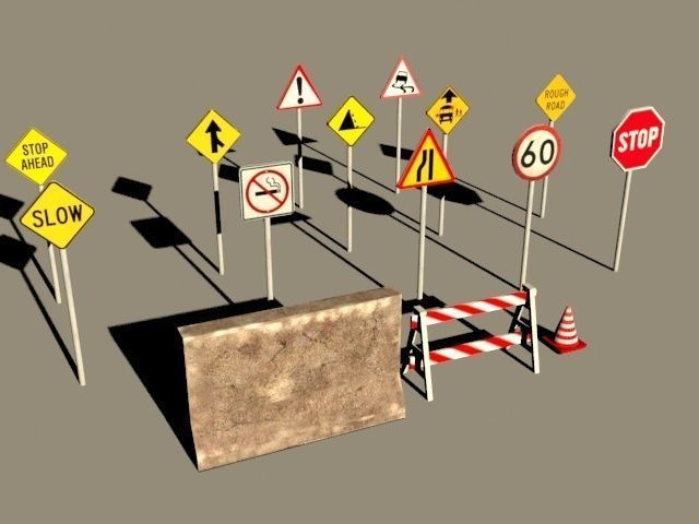Traffic signs Low-poly 3D model