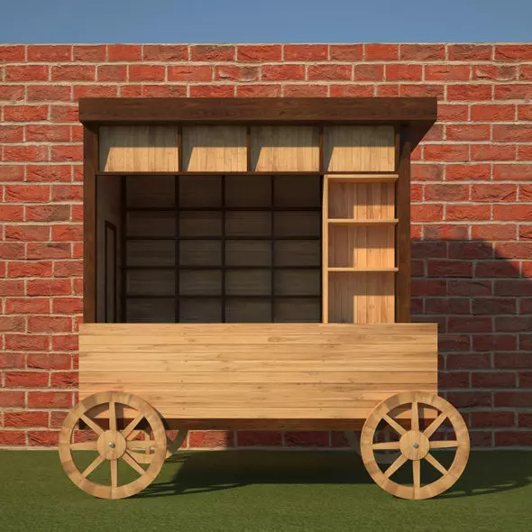 Wooden Food Cart 3D model_0
