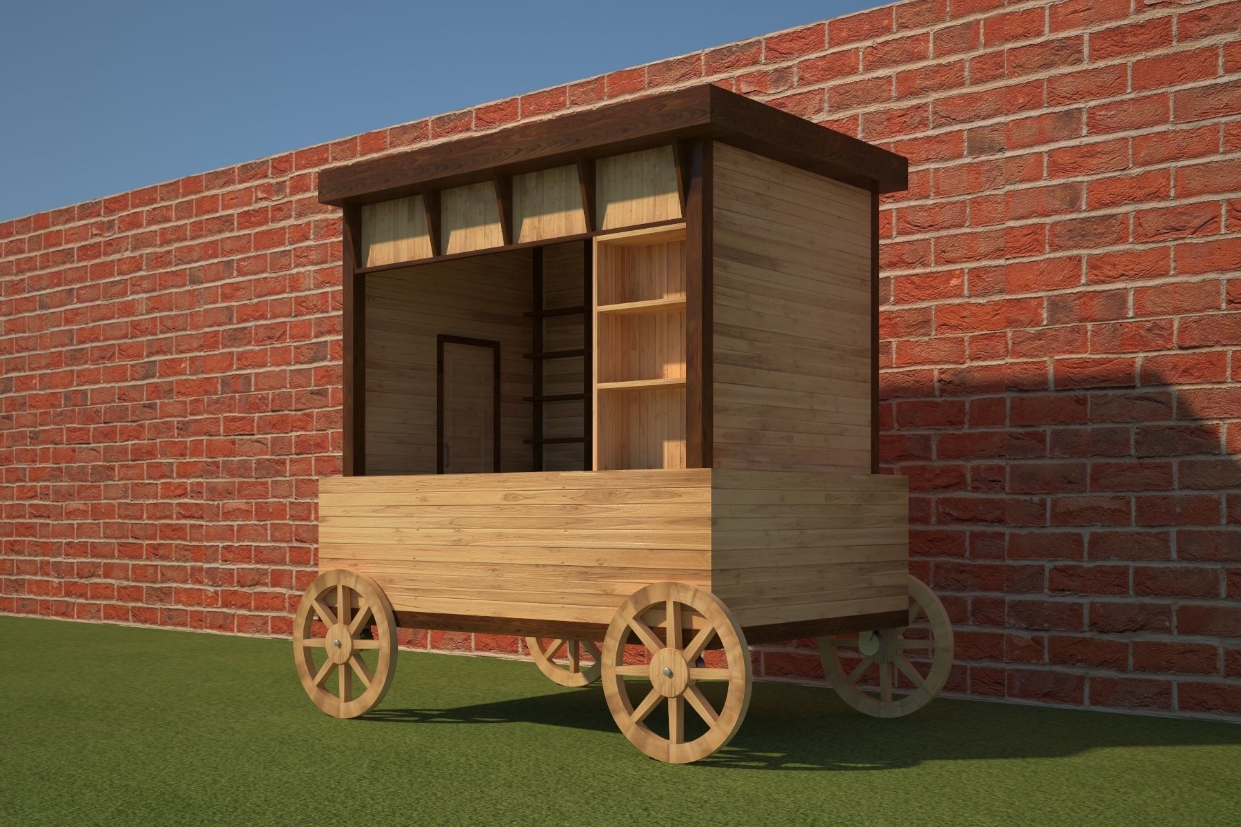 Wooden Food Cart 3D model_3
