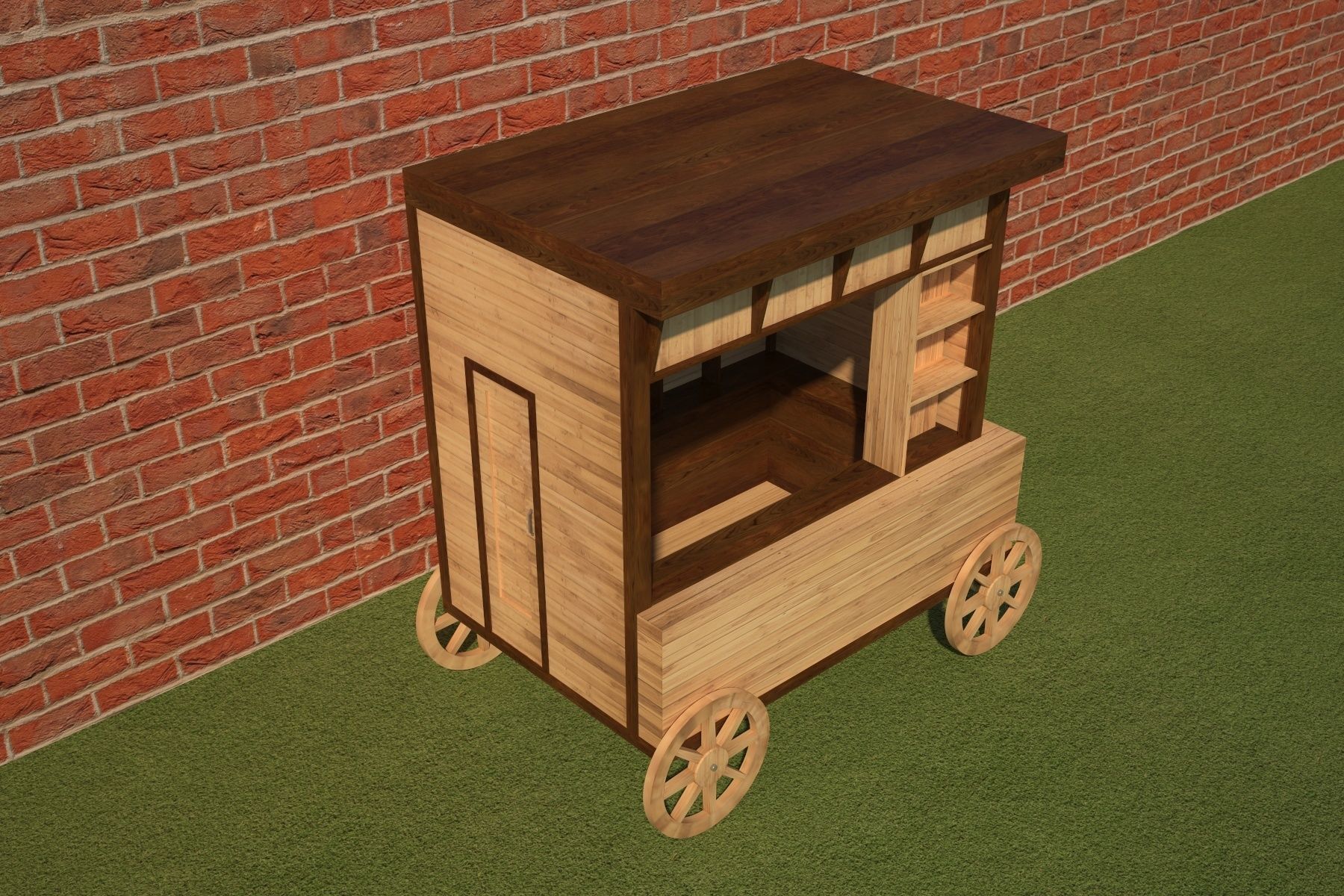 Wooden Food Cart 3D model_5
