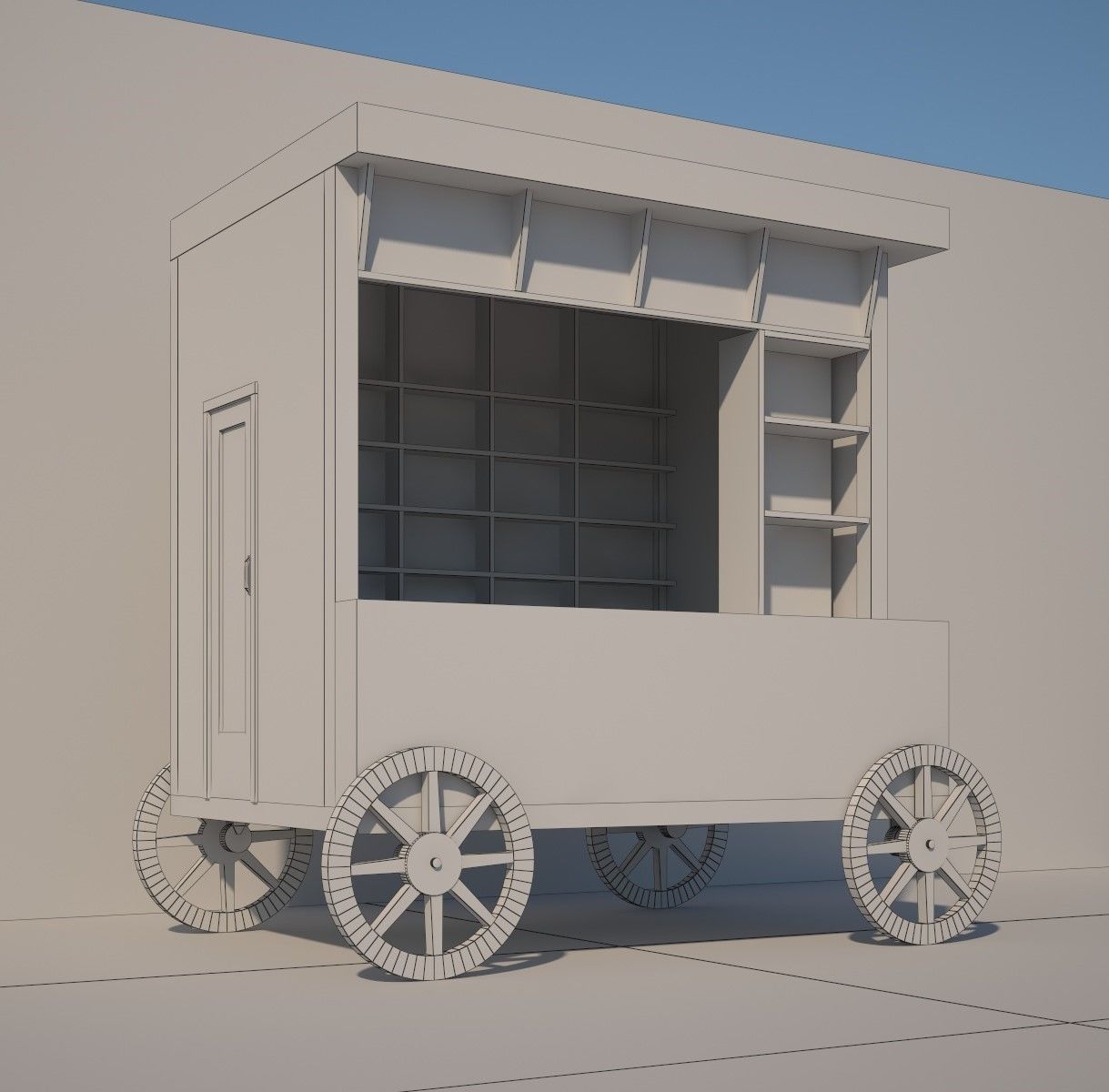 Wooden Food Cart 3D model_7