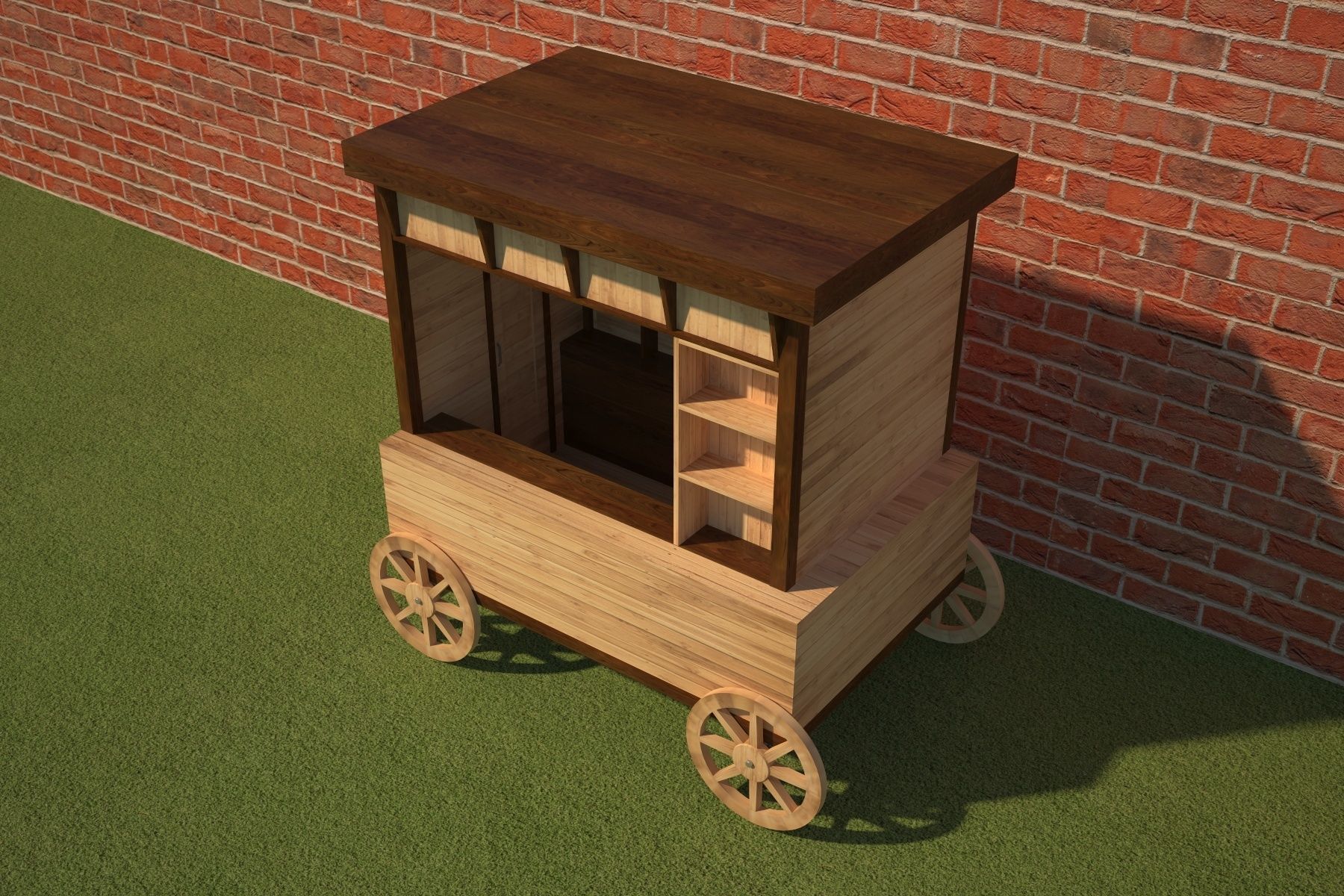 Wooden Food Cart 3D model_6
