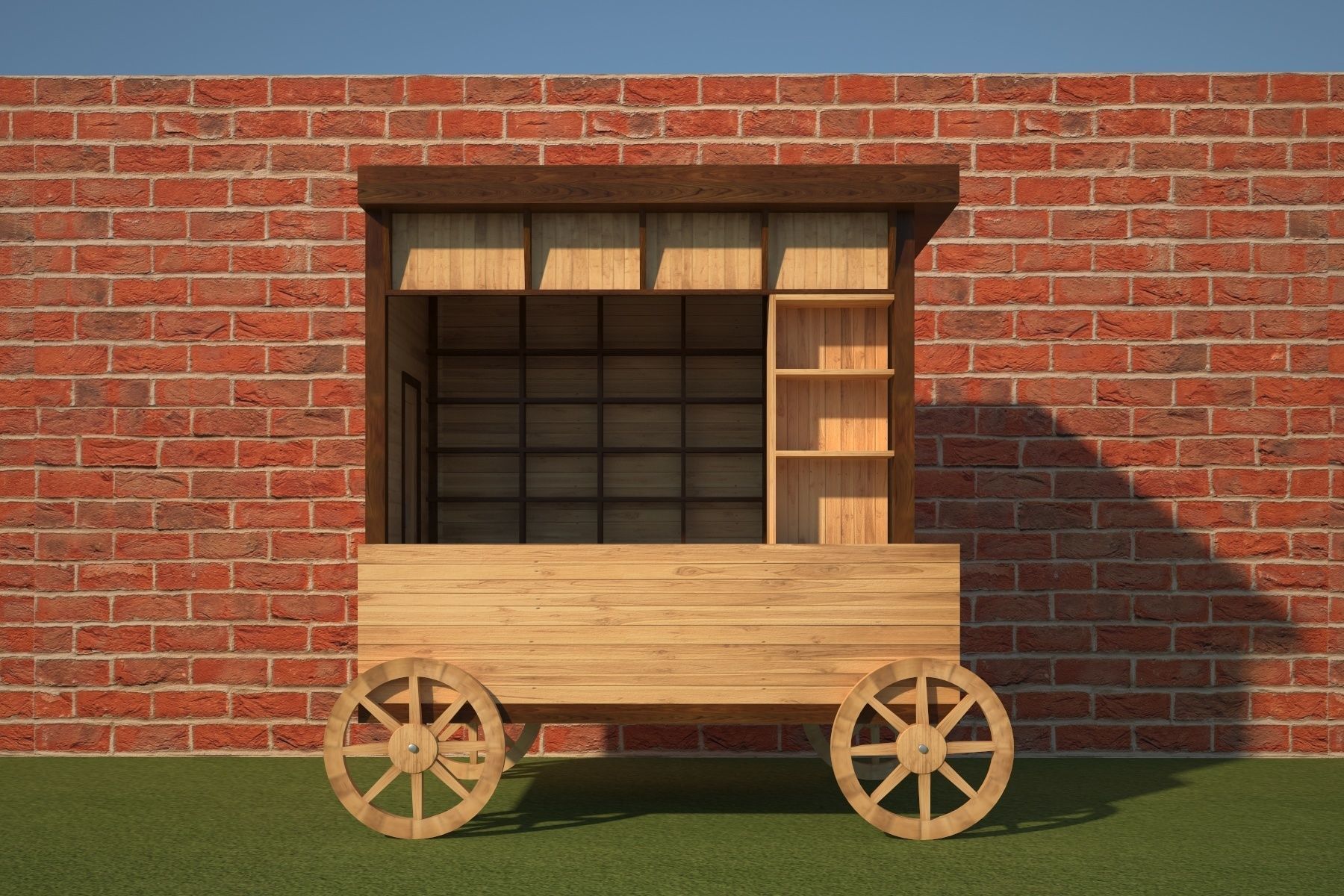 Wooden Food Cart 3D model_1