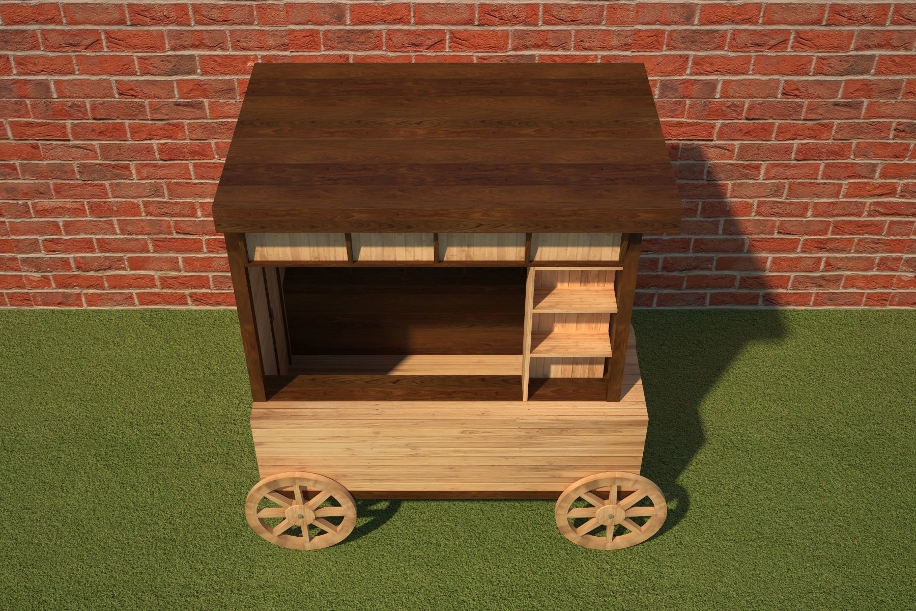 Wooden Food Cart 3D model_4